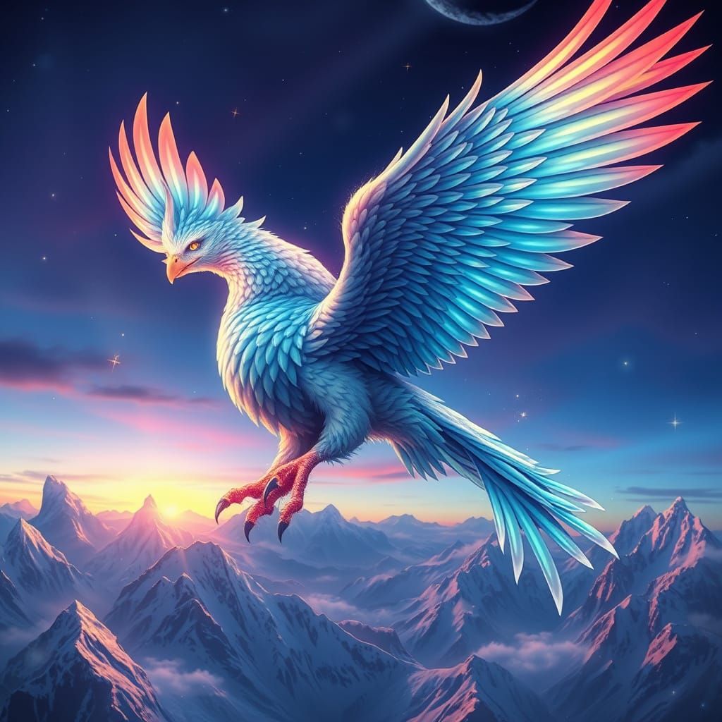 Aurora Griffin Soaring Over Crystal Mountains