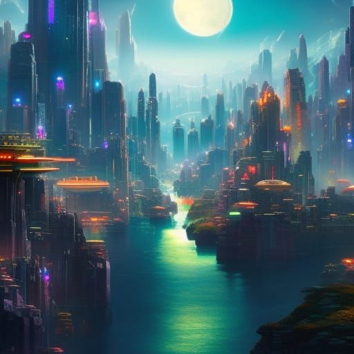 Futuristic Cityscape on Alien Planet in Anime Style