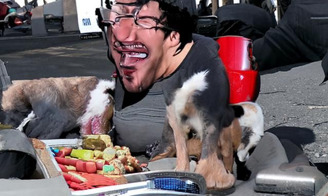 Man Eating Dog Food in Public: An AI Image
