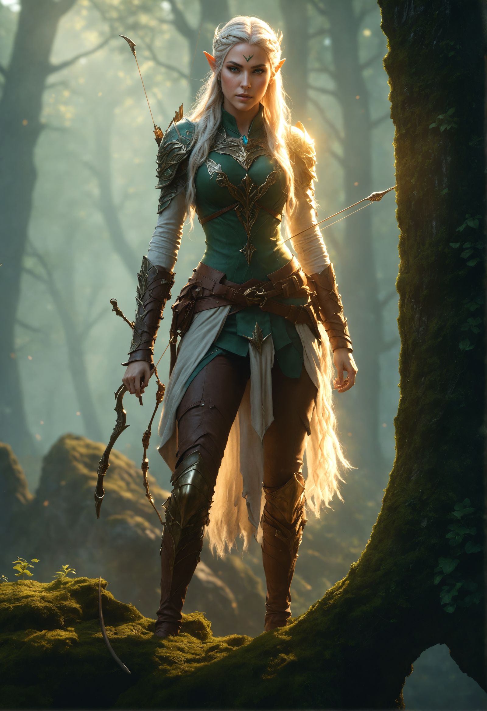 Elven Archer Woman in Detailed Matte Painting