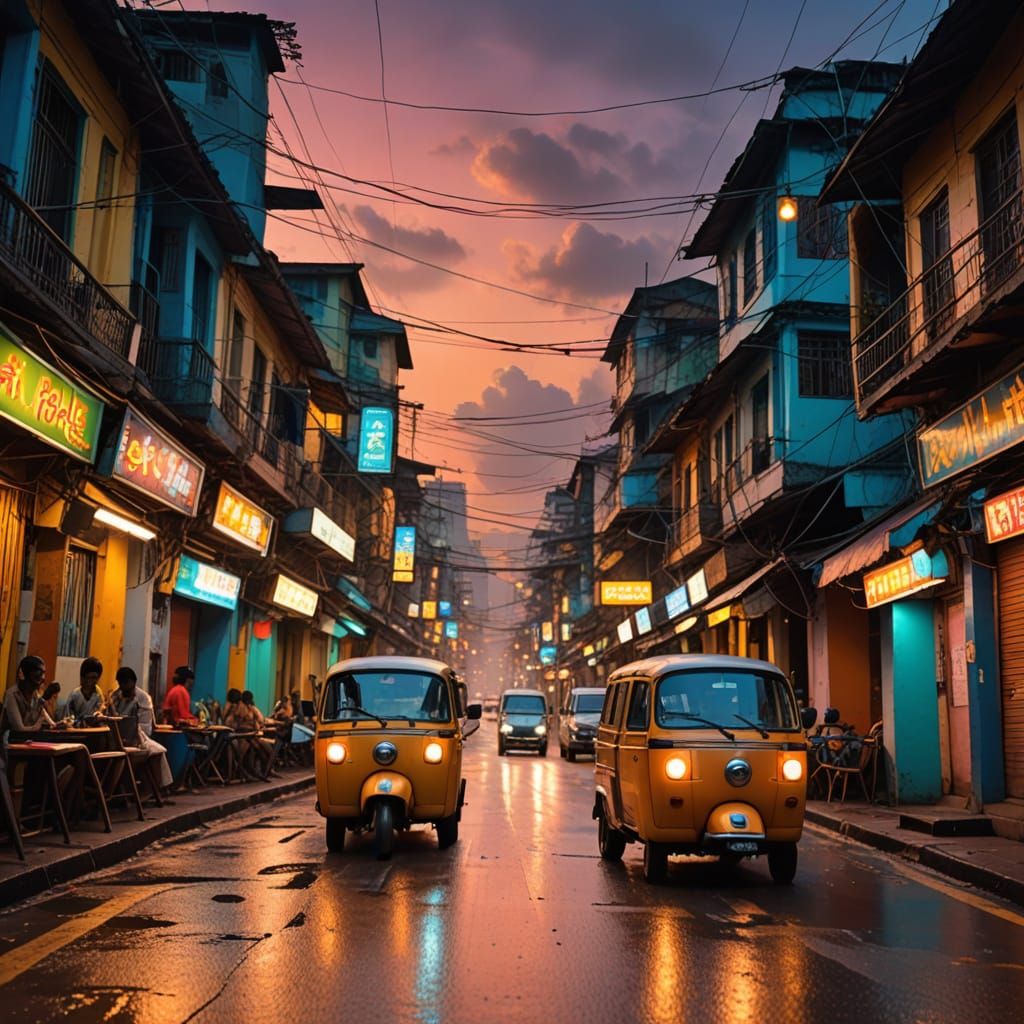 Surreal Sri Lankan Cityscape at Dusk in Vibrant Digital Art