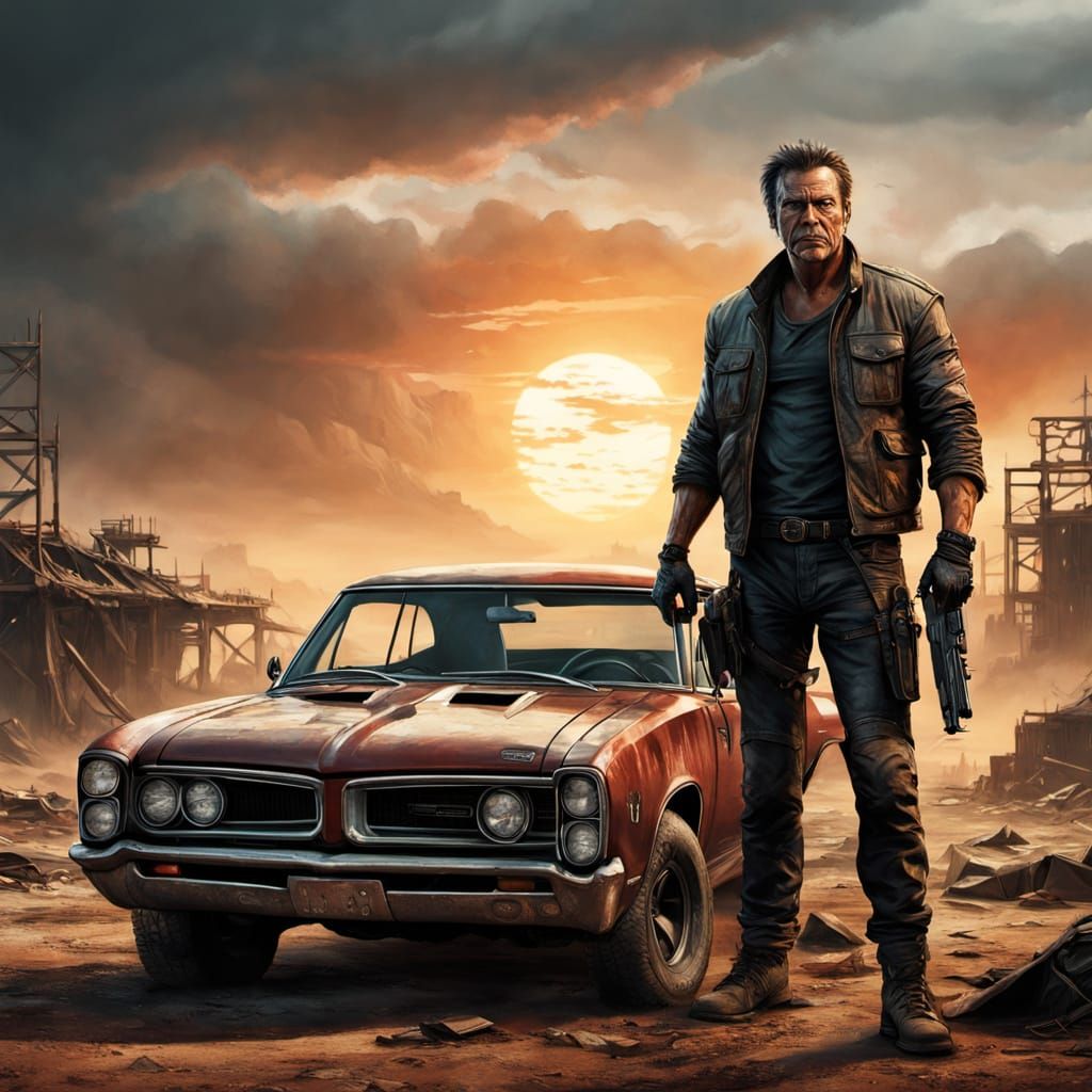 Mad Max Inspired Post-Apocalyptic Survivalist in Desolate Wa...