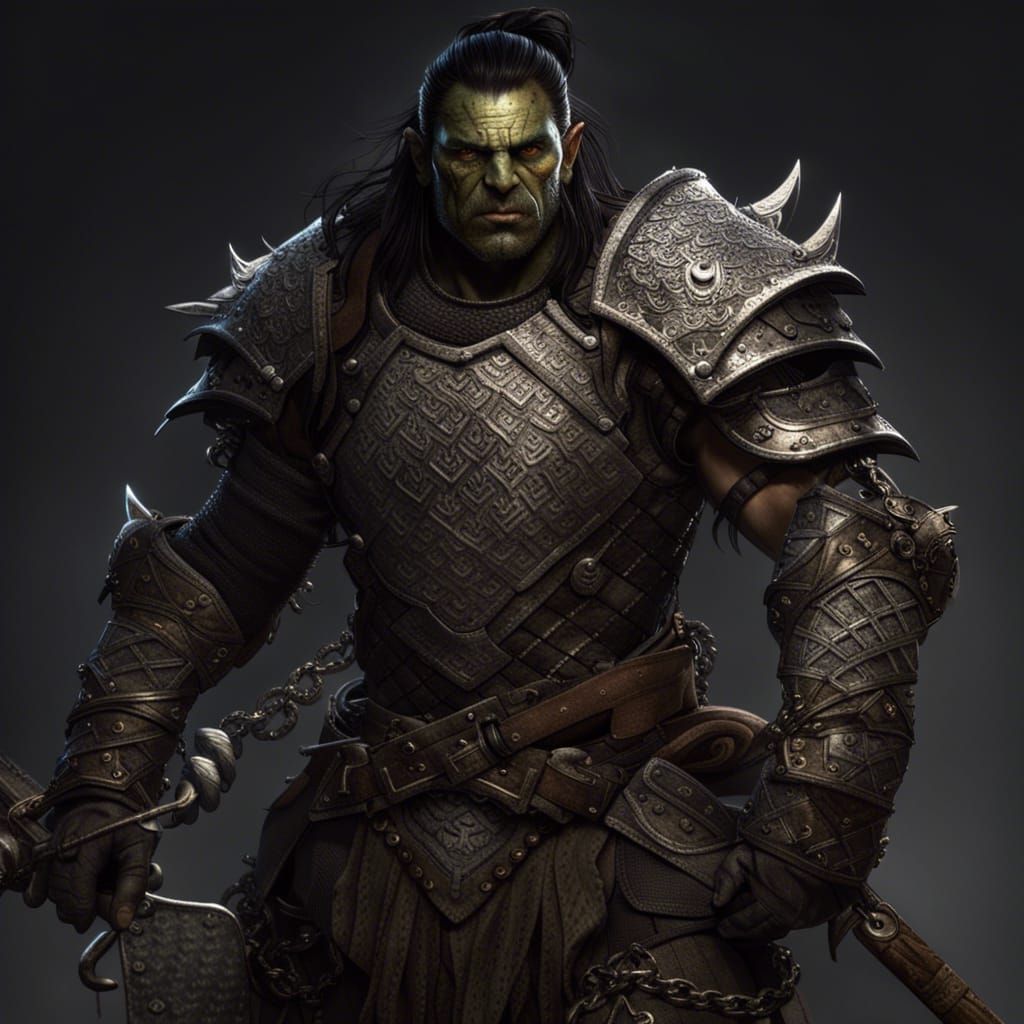 Orc Warrior in Full Plate Armor Digital Painting