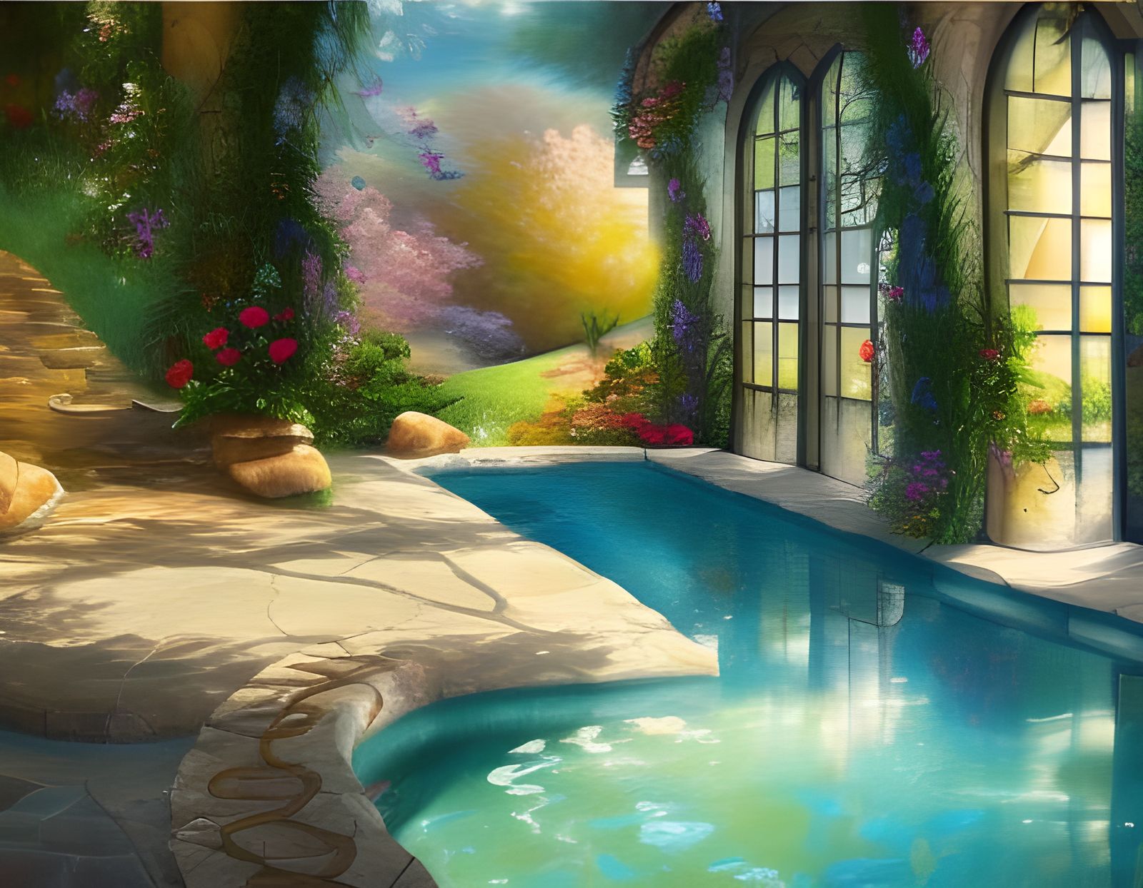 Detailed Summer Pool in Atmospheric Dreamscape Style