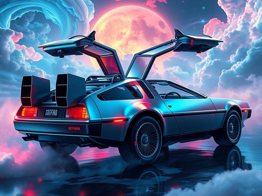 Futuristic DeLorean with Open Doors, Hyperrealistic Renderin...
