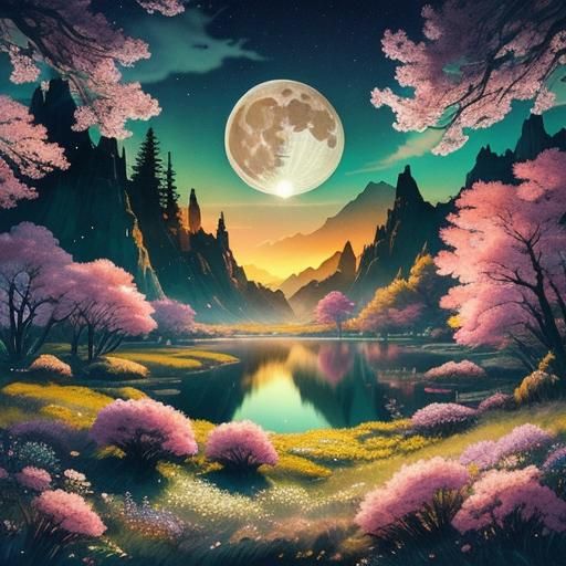 Moonlit Meadow: A Digital Watercolor Fantasy