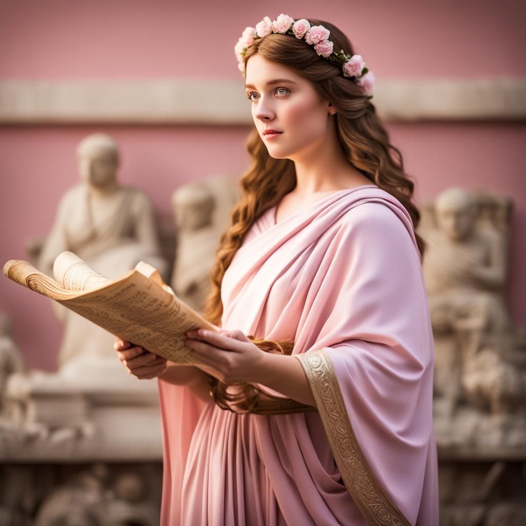 Ancient Greek Woman Holding Scroll: Professional Photography