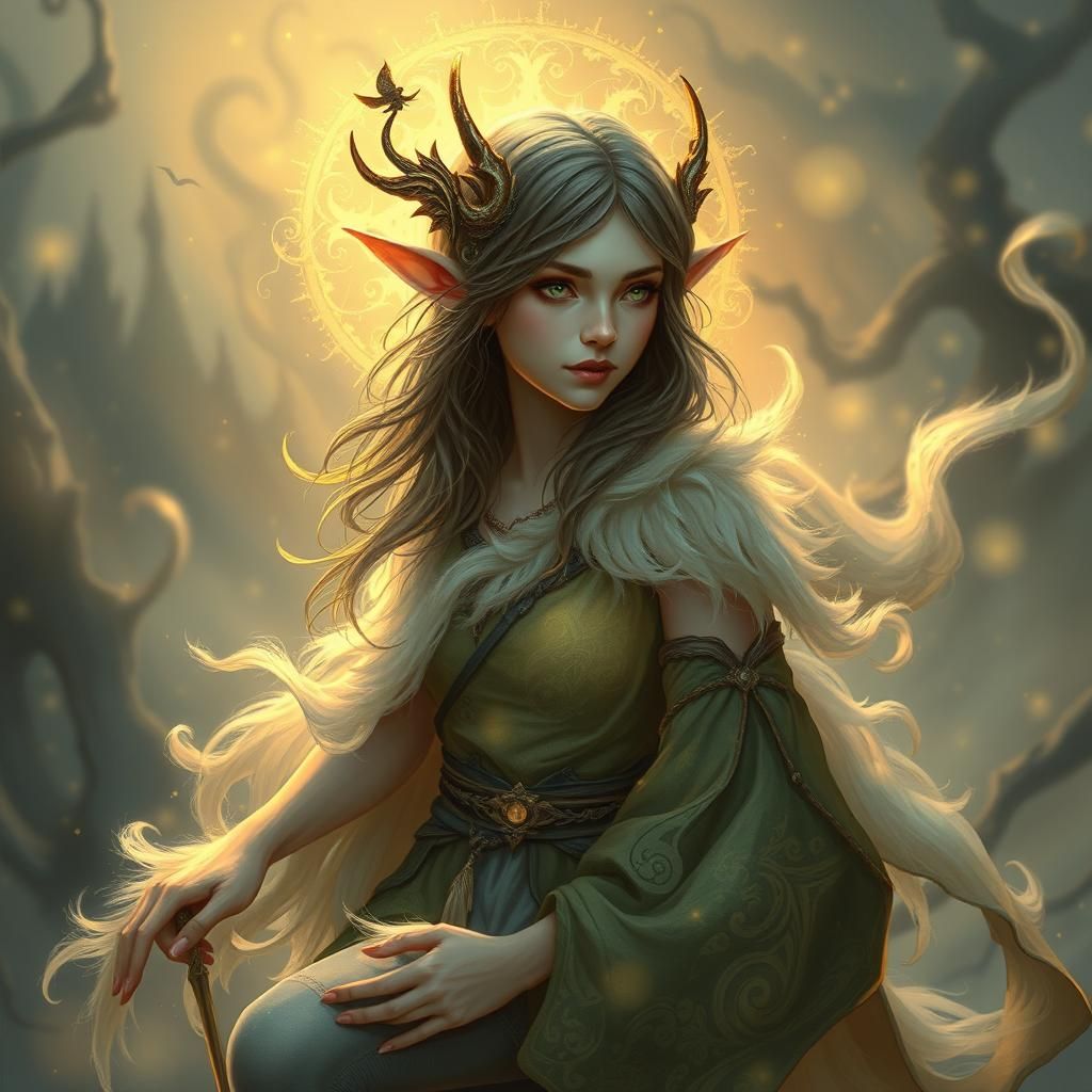 Ethereal Halfling Druid in Fantasy Landscape