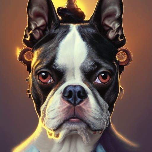 Warrior Princess Boston Terrier Portrait