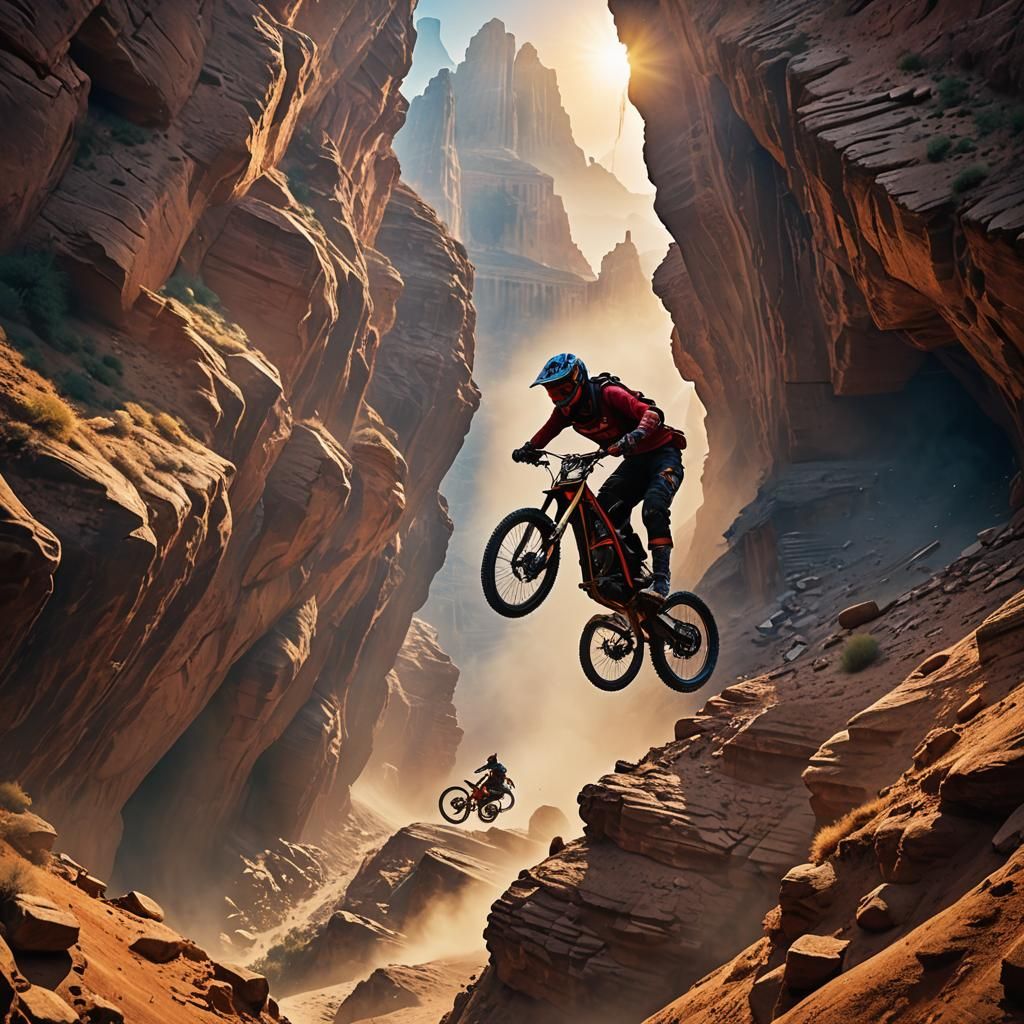 Red Bull Rampage: Biker Stunt in Fantasy Landscape