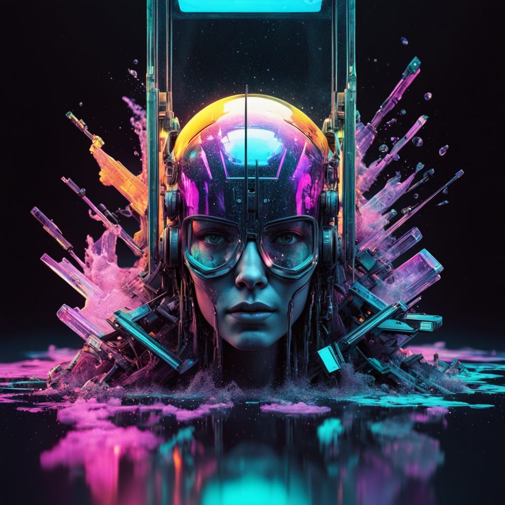 Cyberpunk Girl Portrait in Retro-Futuristic Style