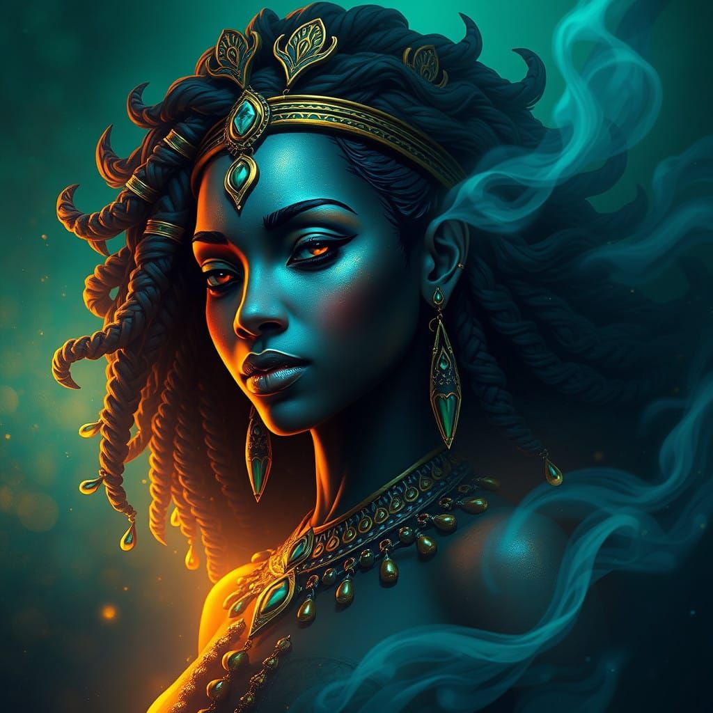 African Goddess Radiates Ethereal Beauty in Dreamlike Landsc...
