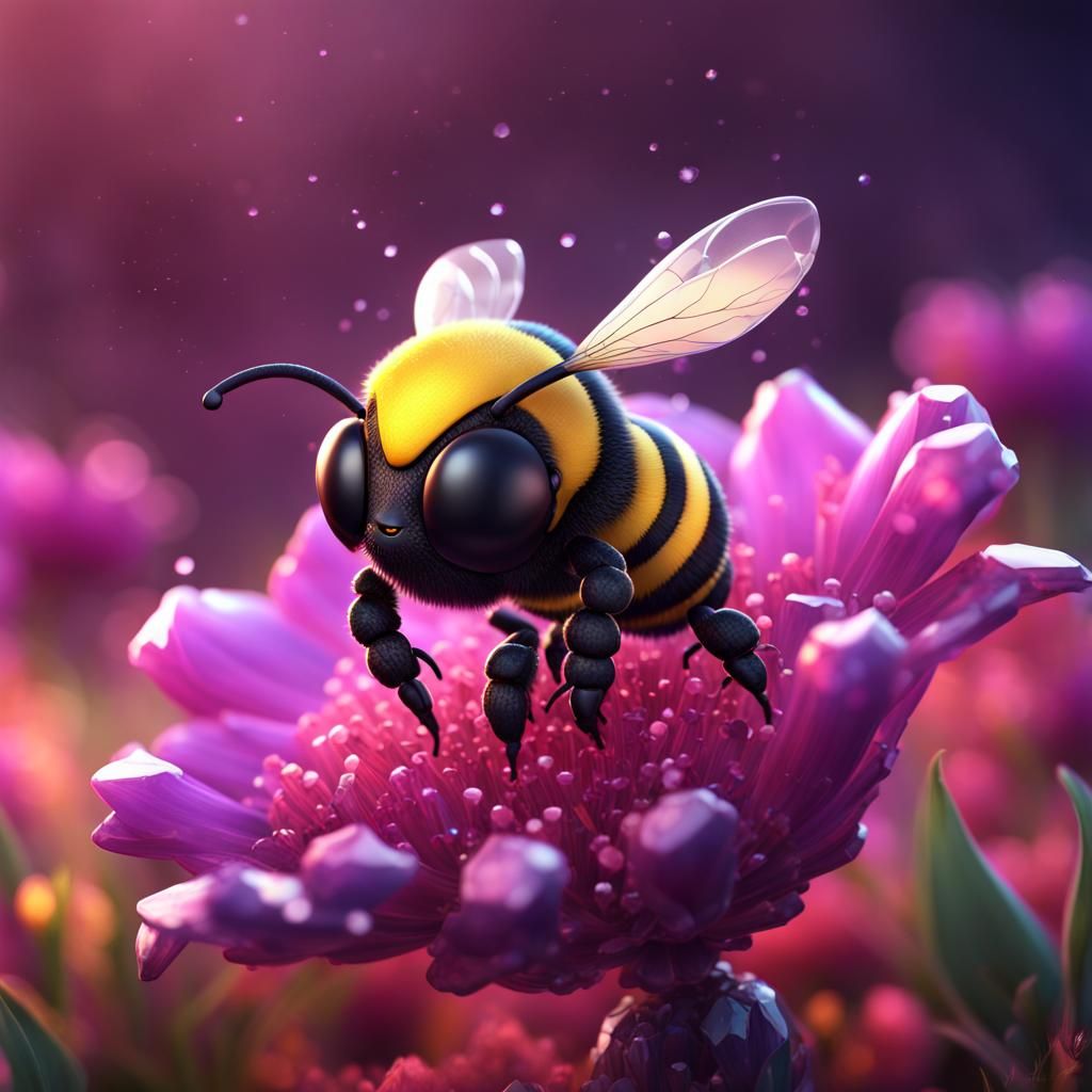 Crystal Chibi Bee on Crystal Flower