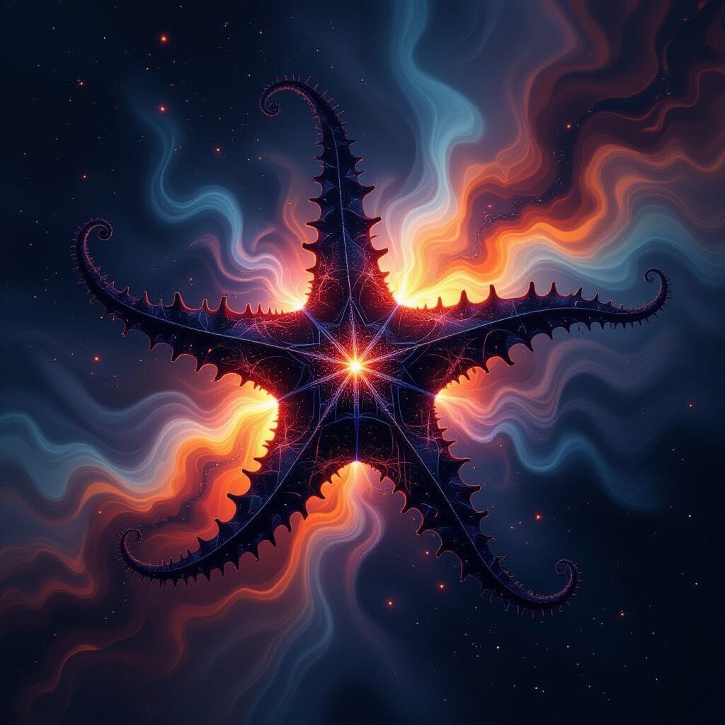 Surreal Starfish Silhouette with Neutron Star Core