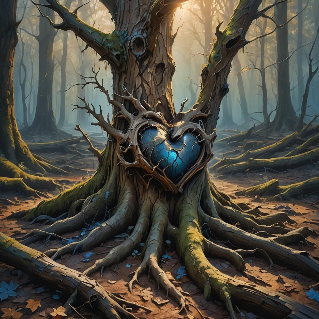 Withered Heart on Mystical Stump: Fantasy Concept Art