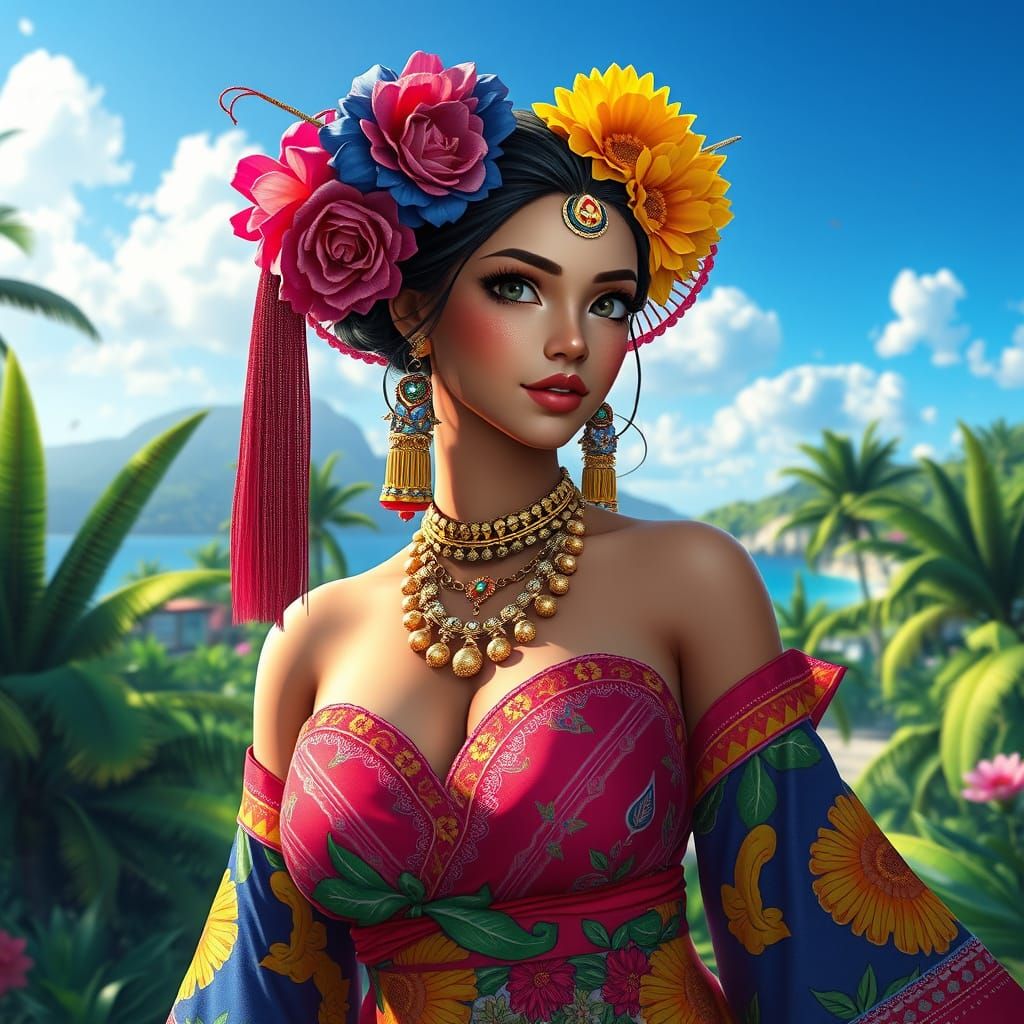 Puerto Rican Woman in Vibrant Anime Style