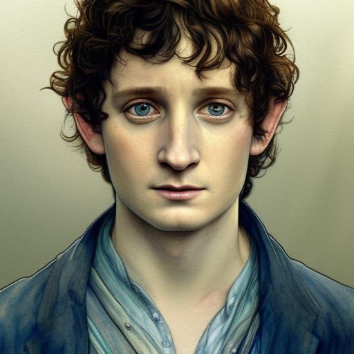 Frodo Portrait in Watercolor, Comic Style