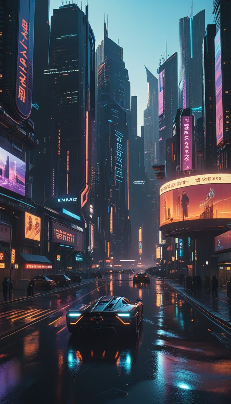 Cyberpunk Metropolis with Flying Cars and Neon Glow