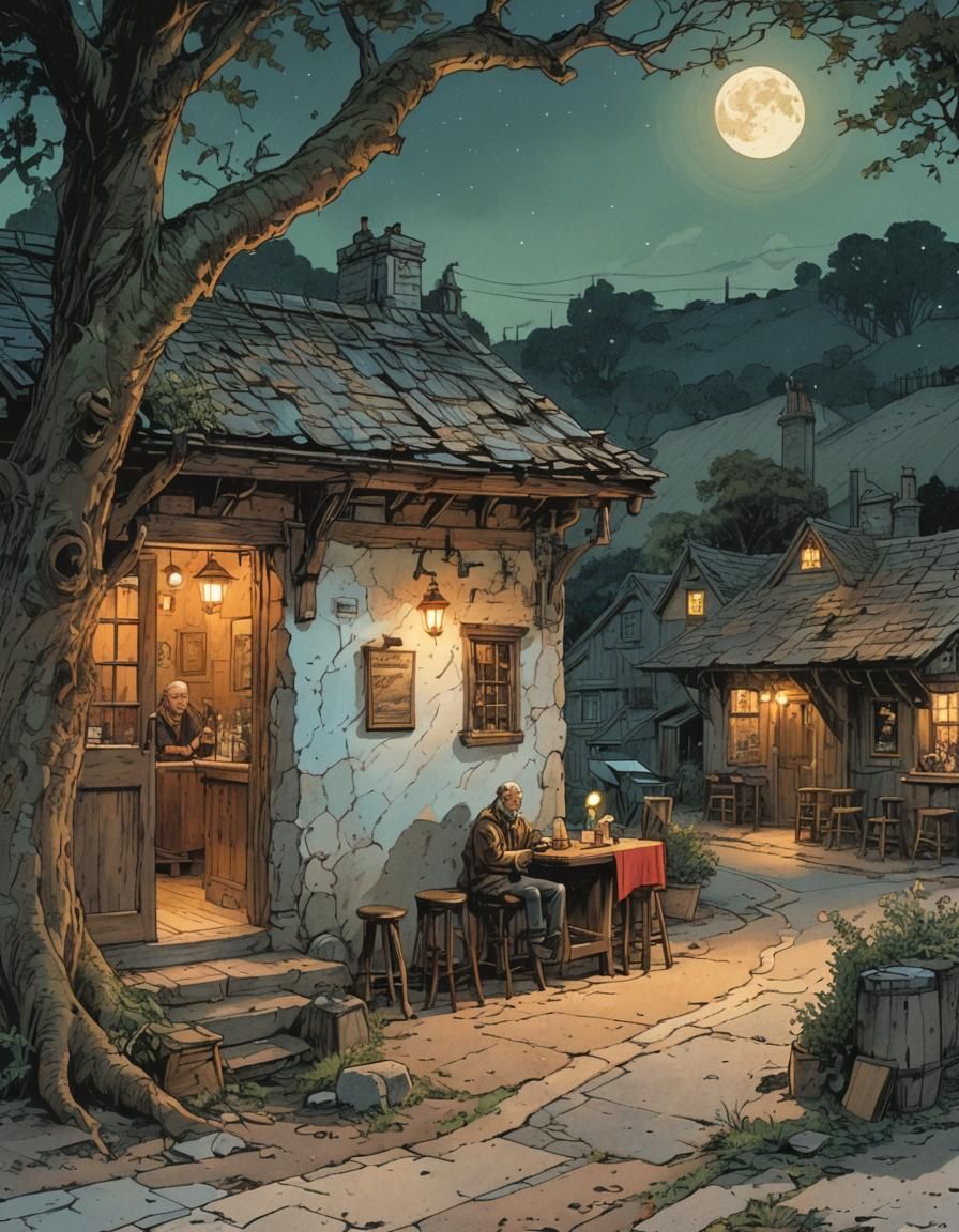 Isolated Pub Scene in Comic Book Art Style