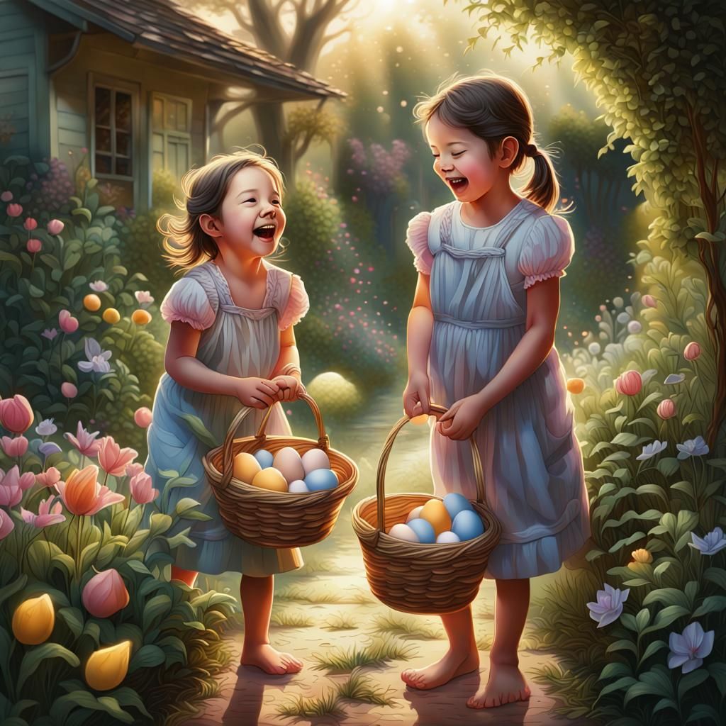 Enchanting Easter Egg Hunt in Hyperrealistic Garden