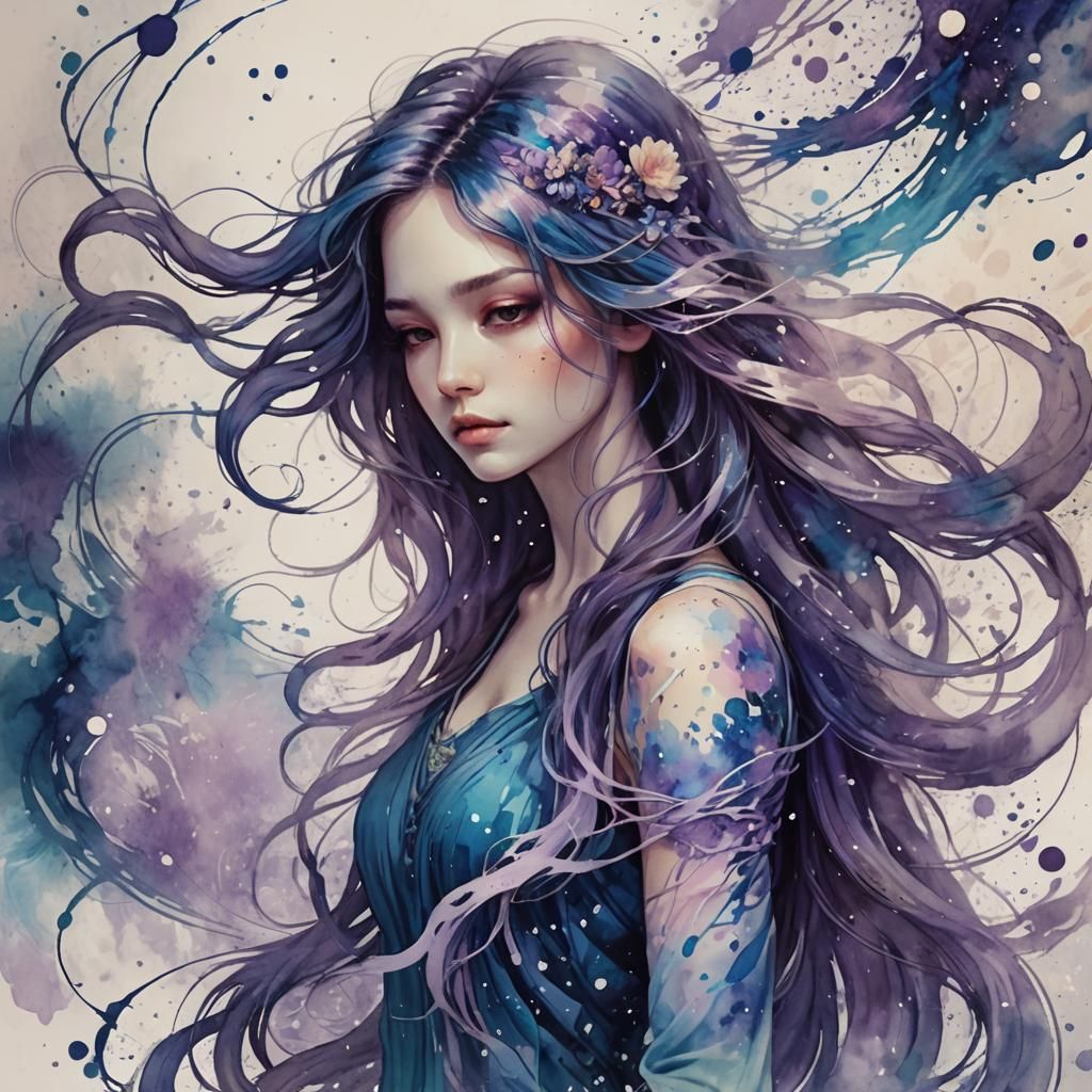 Ethereal Ink Muse in Dreamy Pastel Fantasy