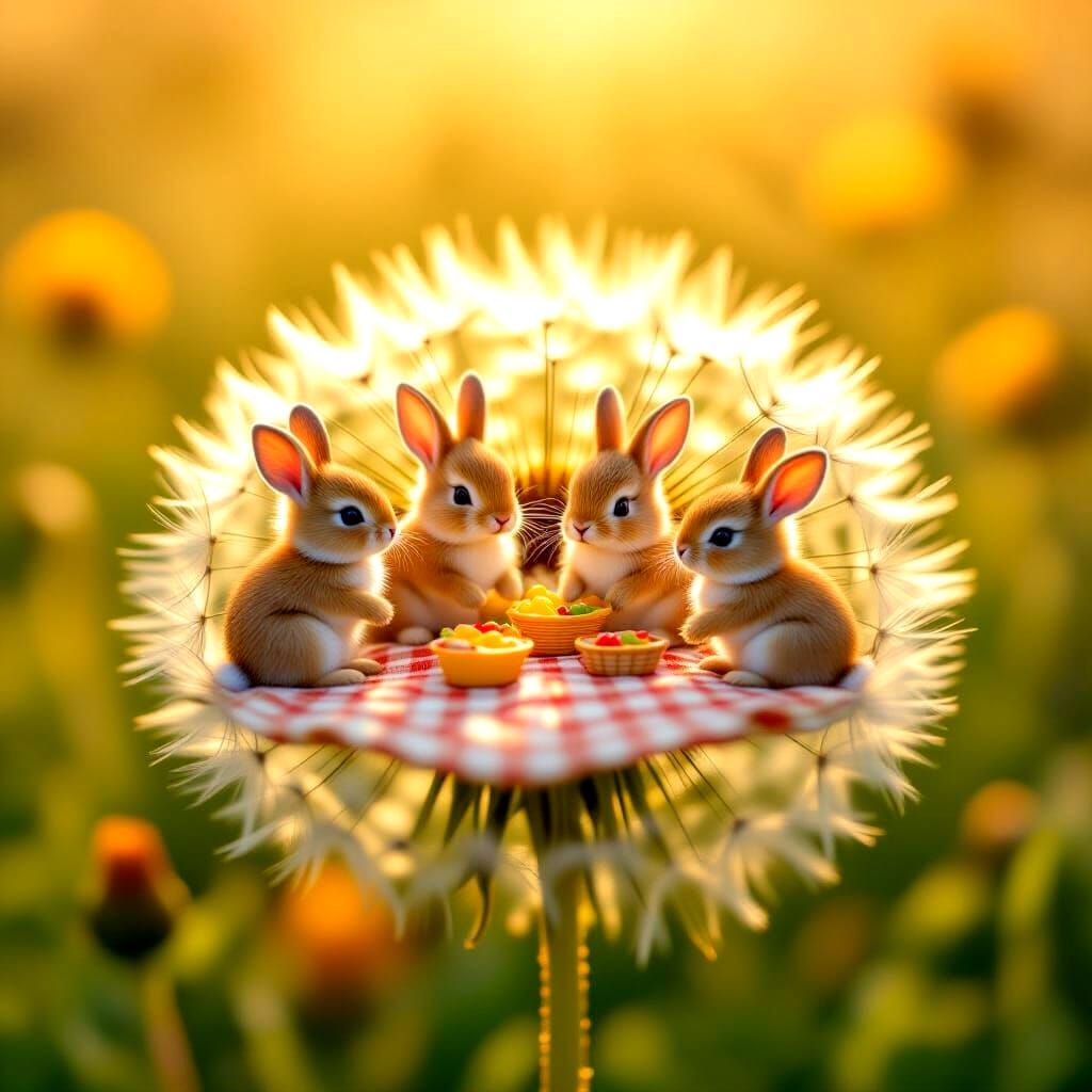 Bunnies' Picnic: A Macro Photorealistic Masterpiece