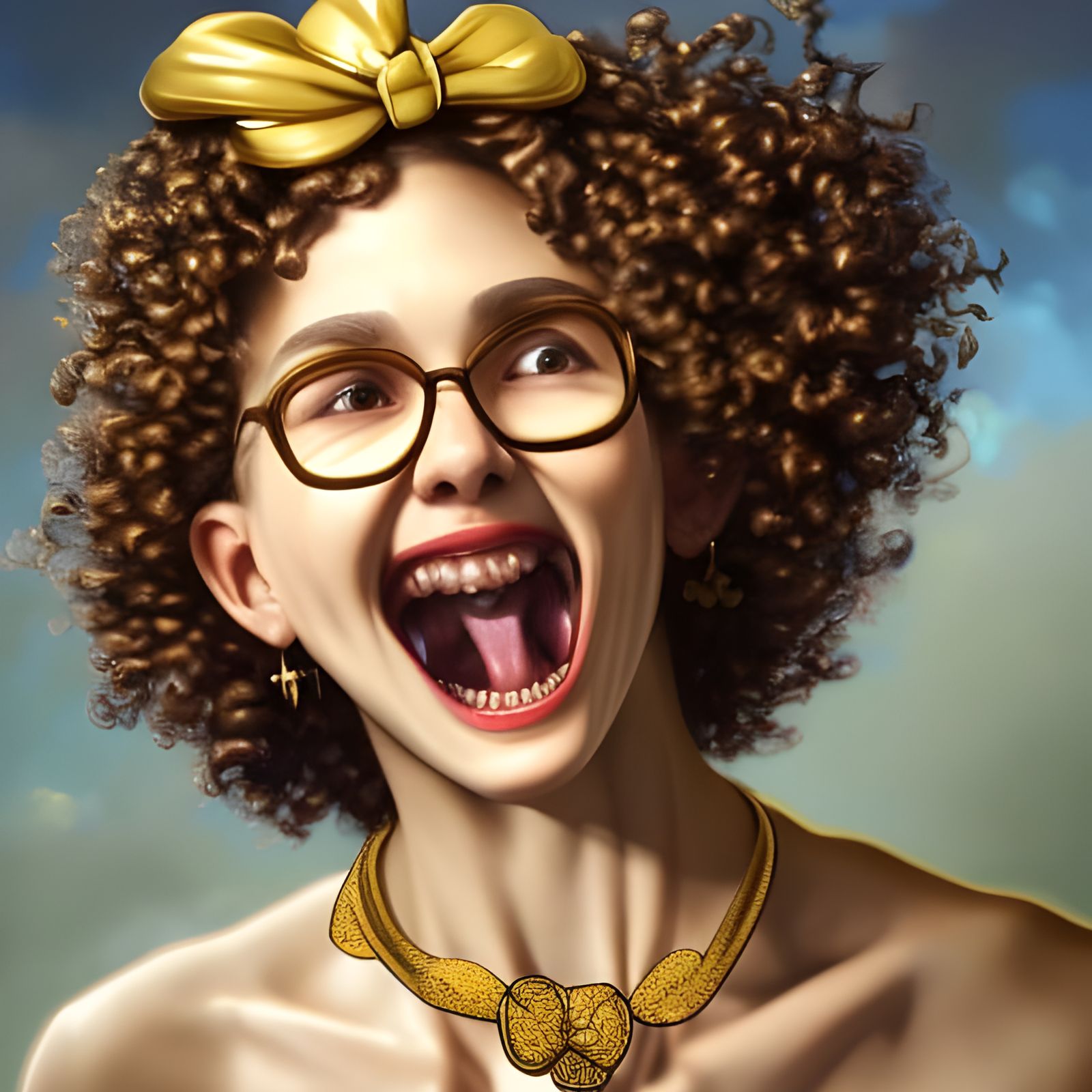 Giraffe Portrait with Gold Tooth in Art Nouveau Style