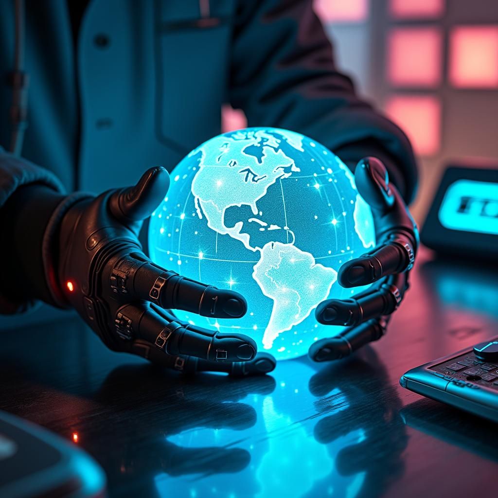 Ethereal Holographic Globe in Dark Sci-Fi Setting