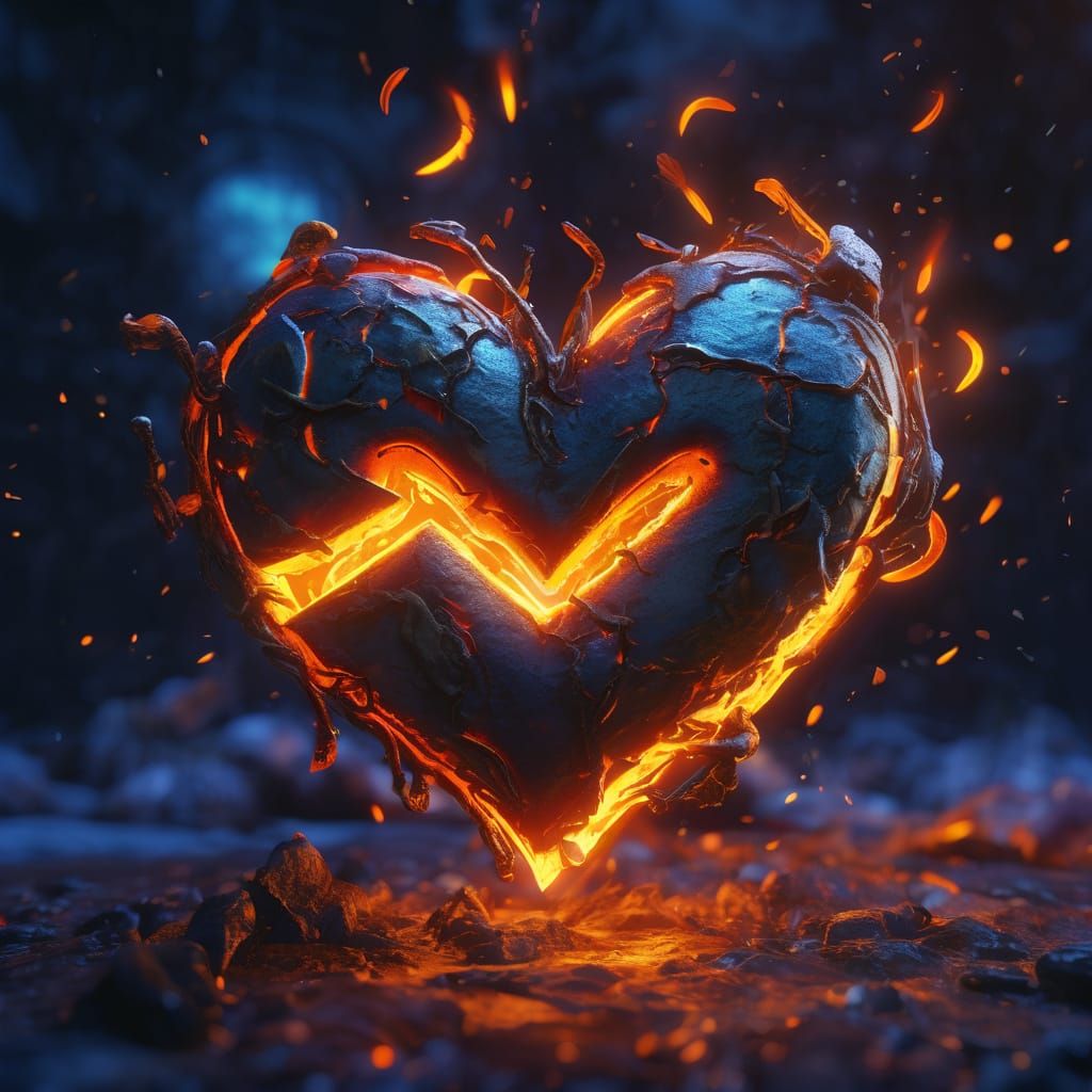 Fiery Heart and Number in Dark Fantasy Style