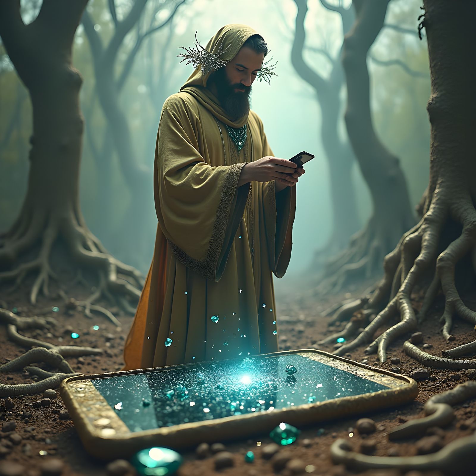 Human Destroys Nature with Smartphone: Detailed Digital Art