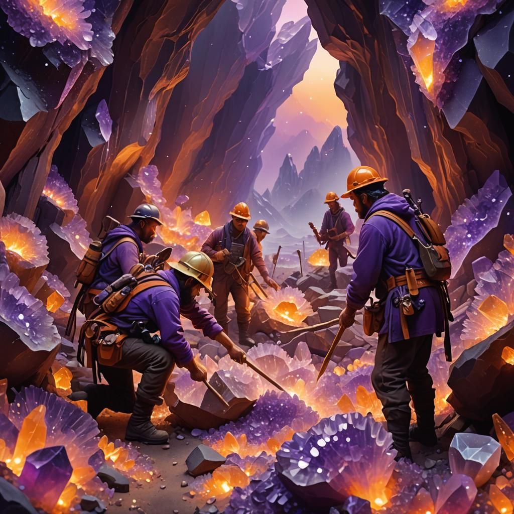 Miners Extracting Crystals From Geode in Showcase