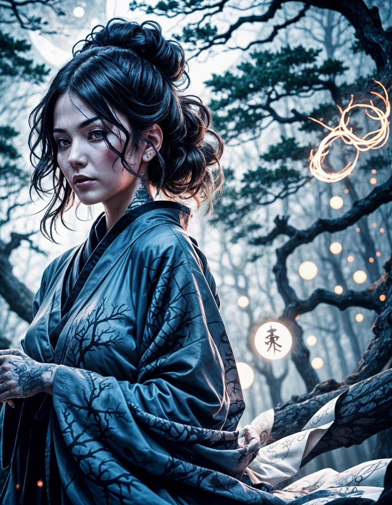 Tattooed Japanese Witch with Cultural Art