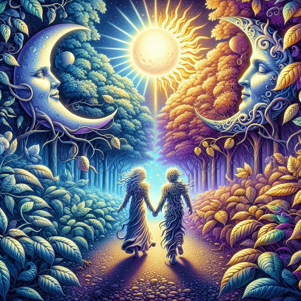 Celestial Lovers Stroll Through Enchanted Forest