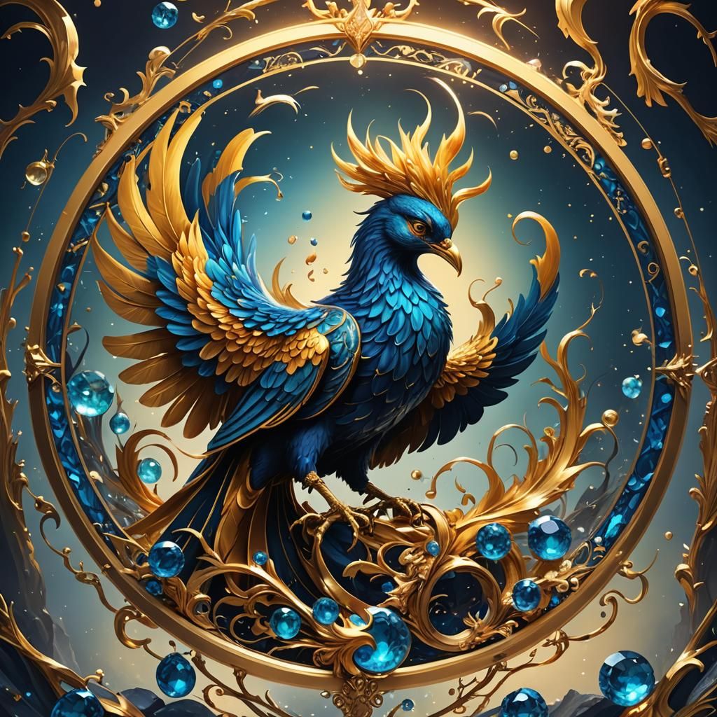Golden and Blue Phoenix with TikTok Logo