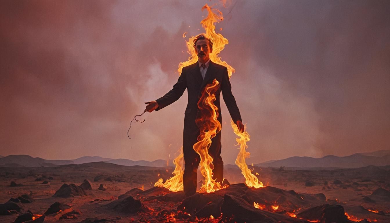 Surrealist Flame Art in Dreamlike Landscape