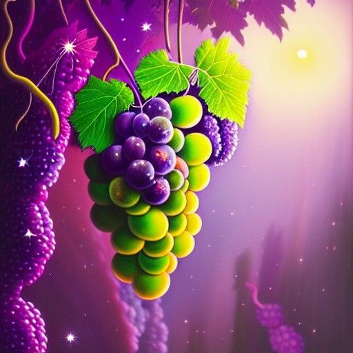 Princess of Purple Grapes in Sparkling Oil Painting