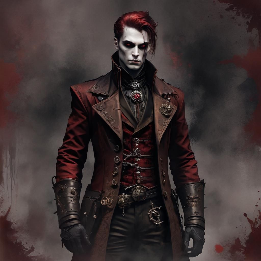 Grim Fantasy Man with Steampunk and Gothic Elements
