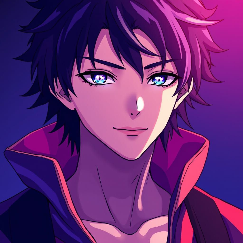 Anime Protagonist in Ombre-Inspired Color Gradient