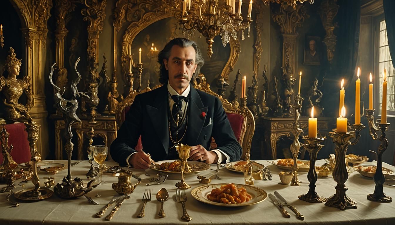 Surreal Banquet in Dreamlike Oil Painting