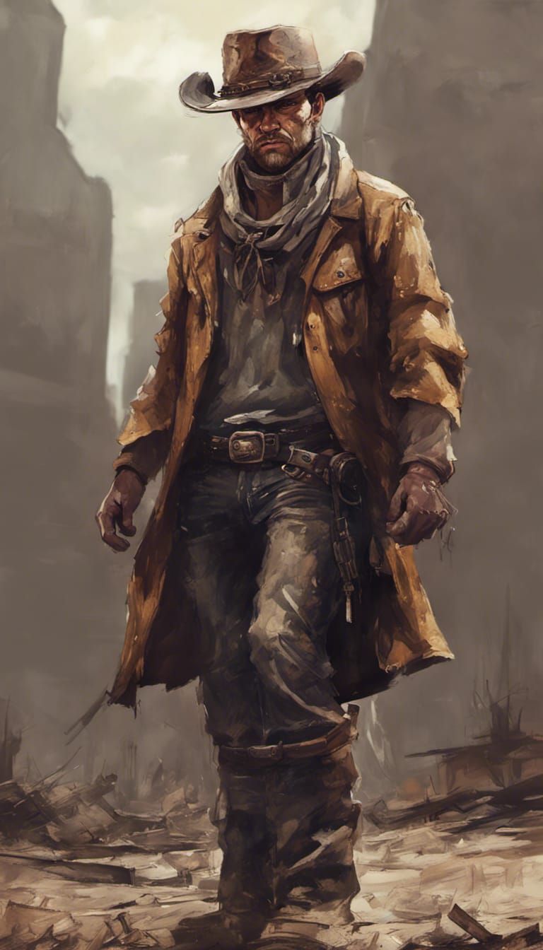 Wasteland Cowboy in Junk Armor Portrait