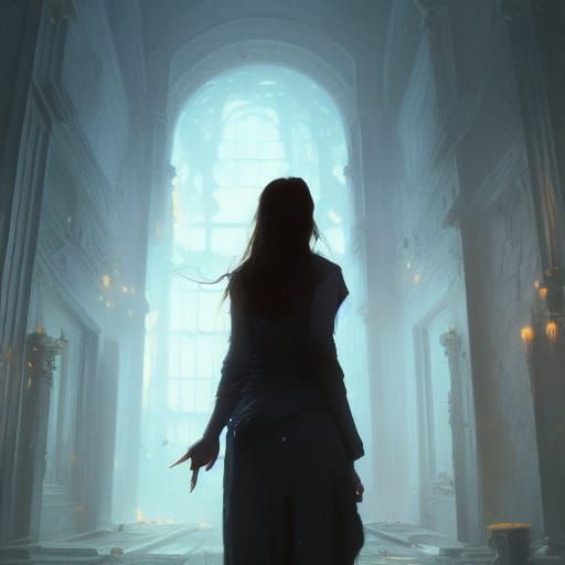 Two Girls See Monster Reflection in Dark Fantasy Art