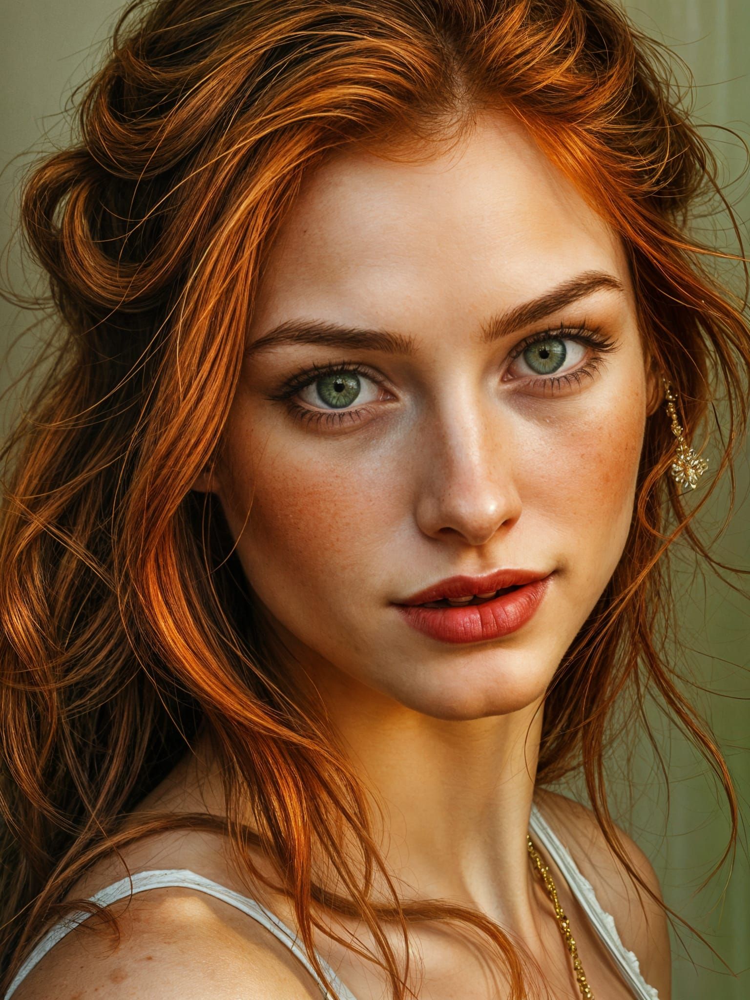Breathtaking Portrait of a Red Haired Beauty in Oil Paint