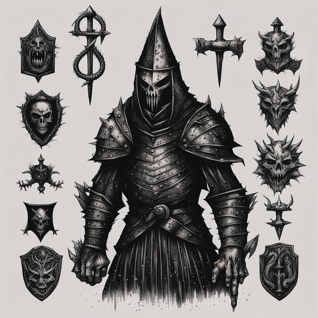 Dark Black Metal Knight in a Forest