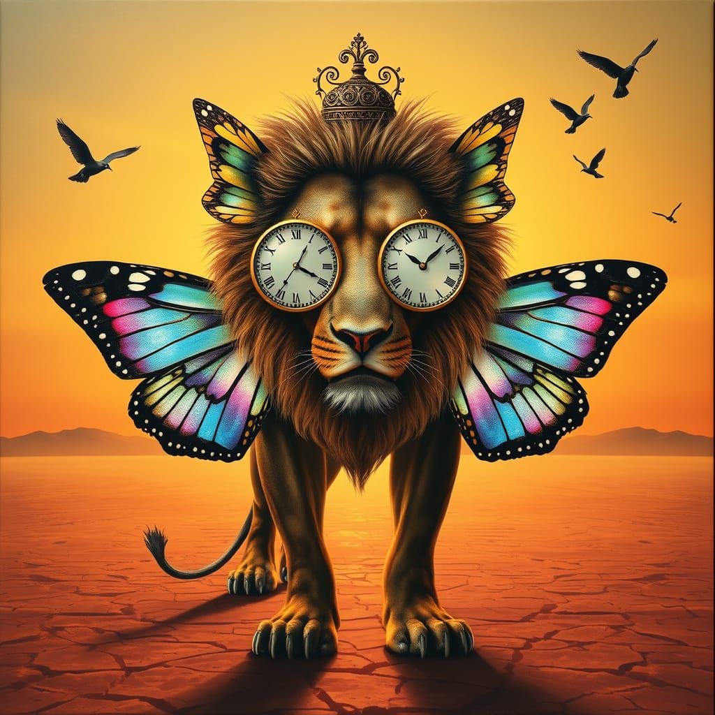 Majestic Lion-Like Creature with Iridescent Butterfly Wings ...