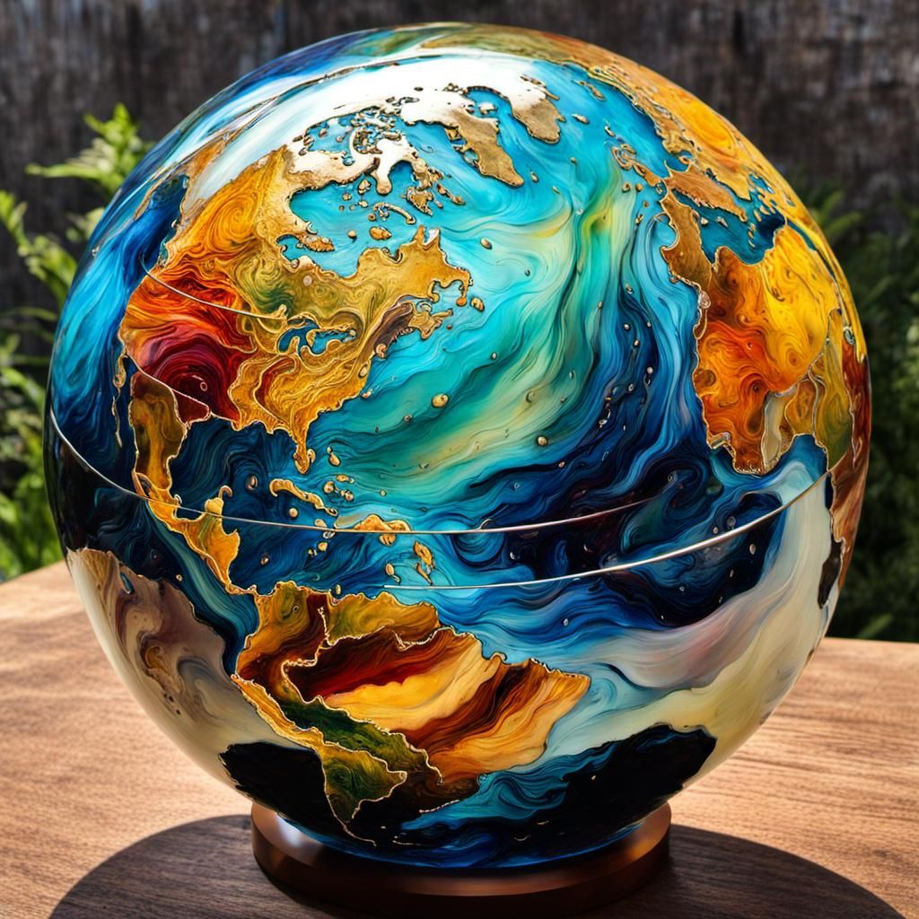 Encaustic Globe in Post-Impressionist Style