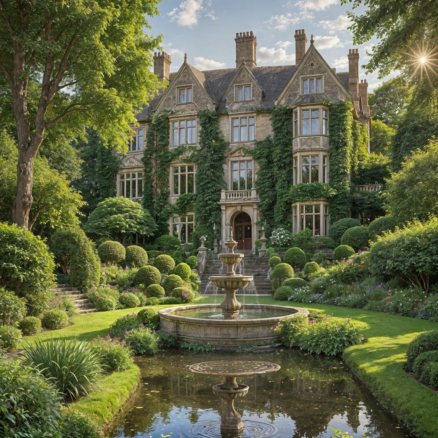 Regal English Estate in a Serene Garden Landscape