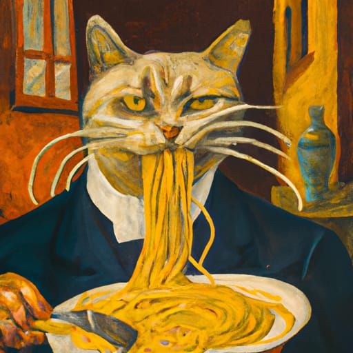 Cat Eating spaghetti