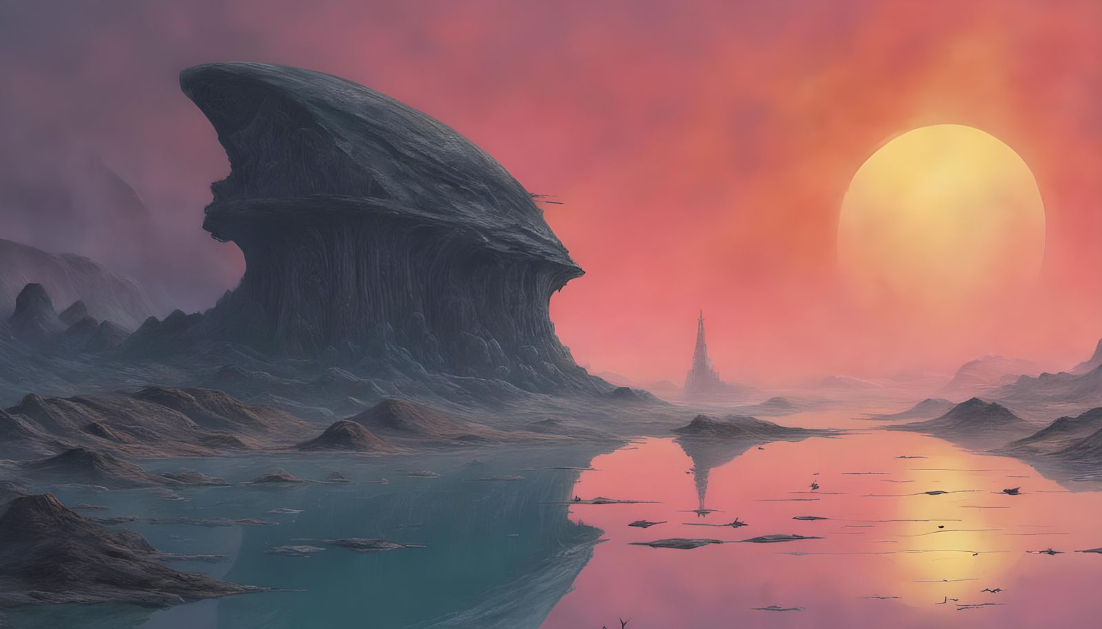 Surreal Futuristic Landscape in Vivid Pastel Colors