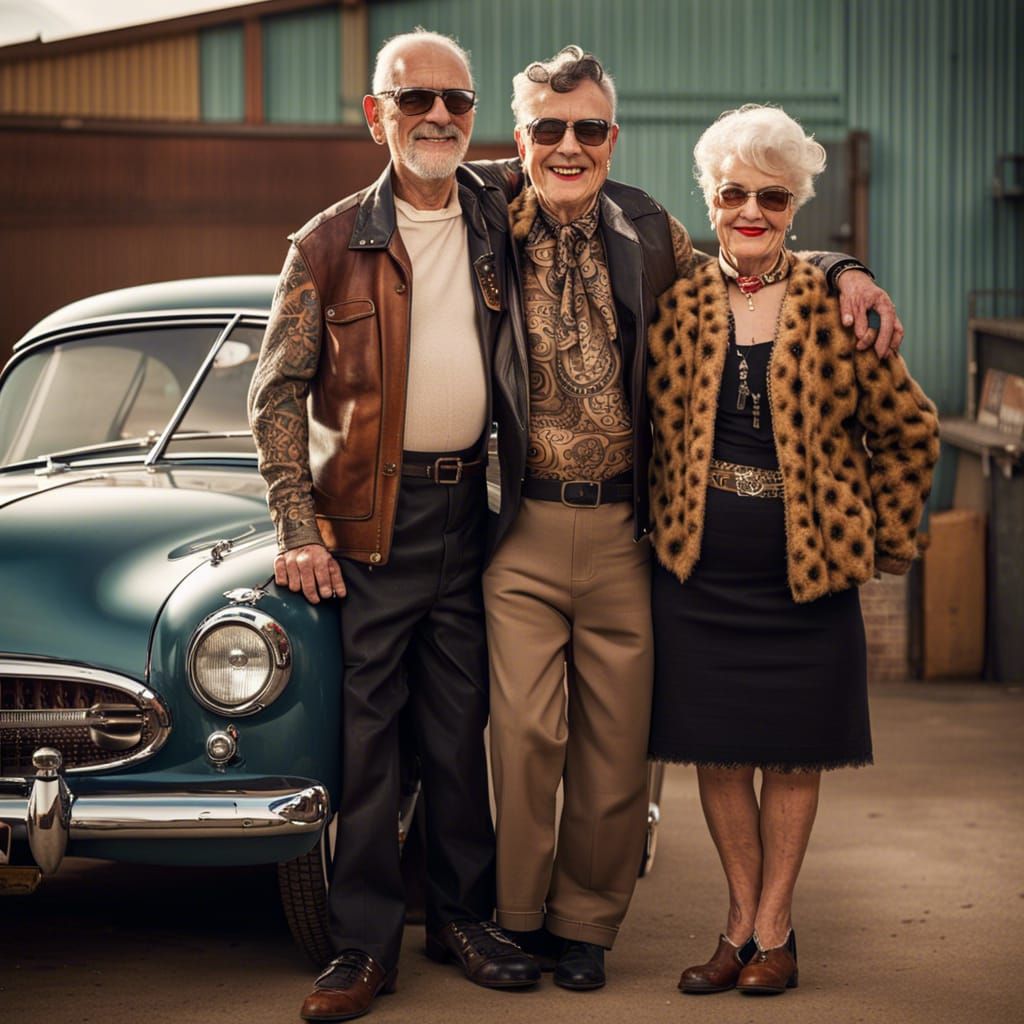 Rockabilly Couple Posing with 1950s Jaguar