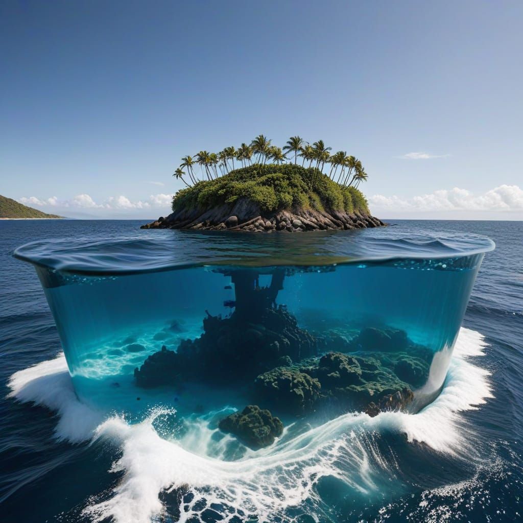 Island in Ocean with Ten Gallons of Water